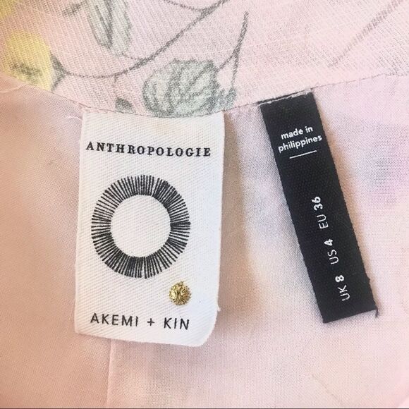 Anthropologie Akemi + Kin Adia Jumpsuit Light Pink Floral Linen Blend Size 4 - Picture 7 of 15